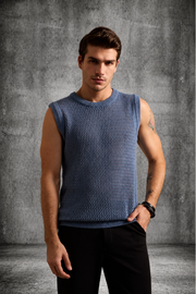MESH KNIT TANK IN STEEL BLUE