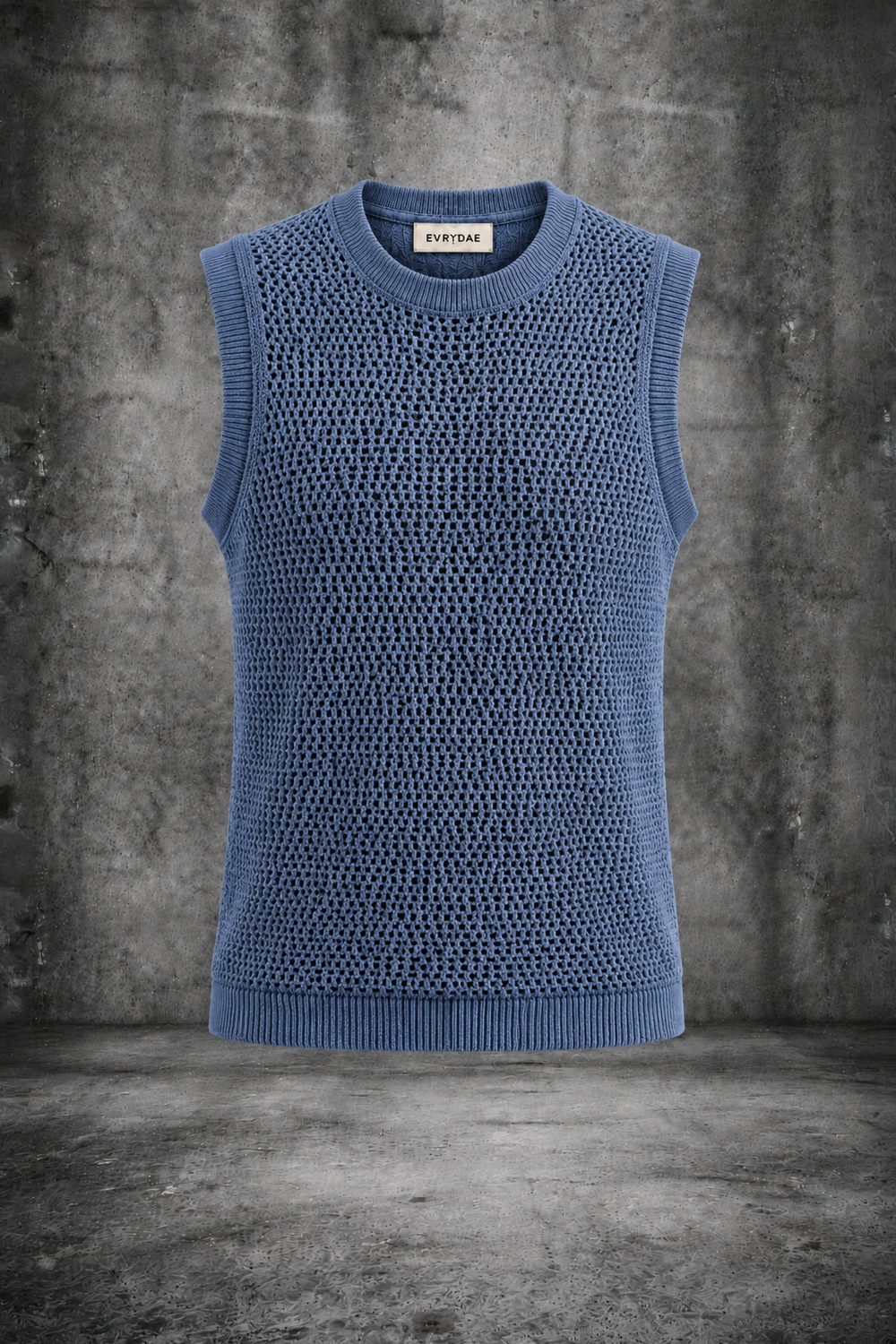 MESH KNIT TANK IN STEEL BLUE