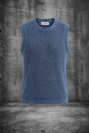 MESH KNIT TANK IN STEEL BLUE