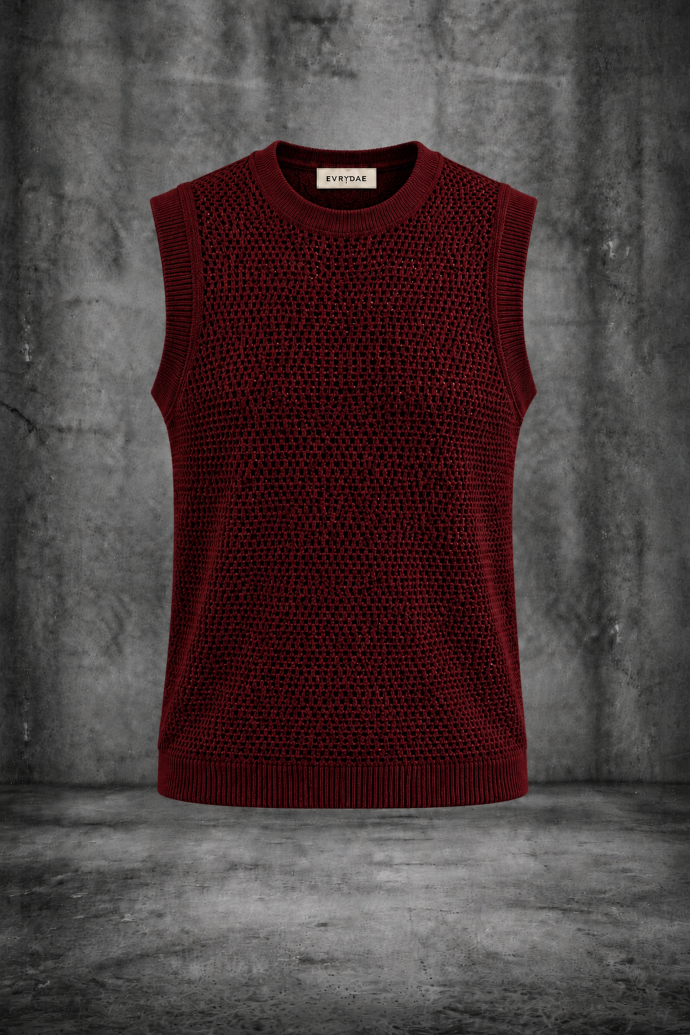 MESH KNIT TANK IN BURGUNDY