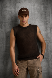 MESH KNIT TANK IN DARK MOCHA