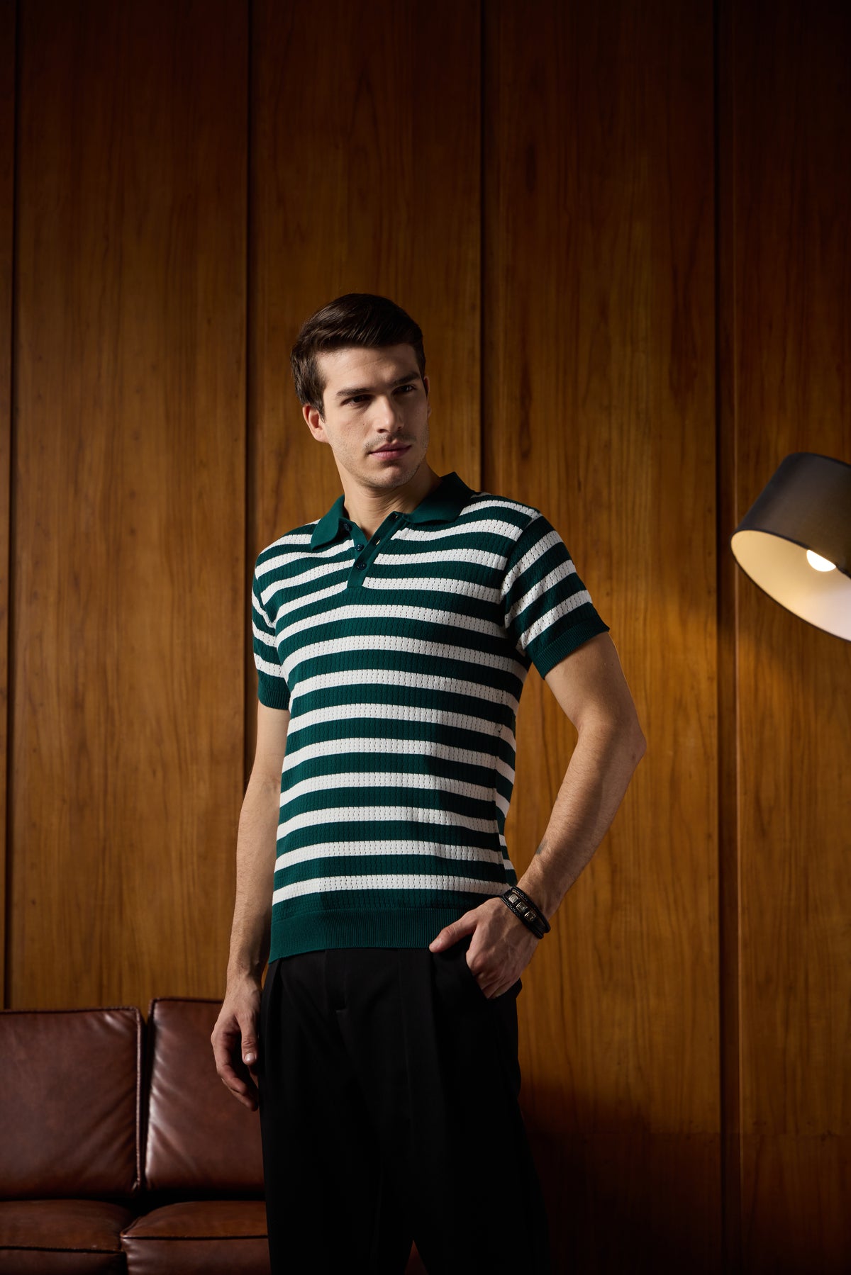 THE NAUTICA STRIPED POLO IN RACING GREEN