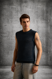 MESH KNIT TANK MIDNIGHT TEAL