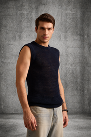MESH KNIT TANK IN DEEP BLACK