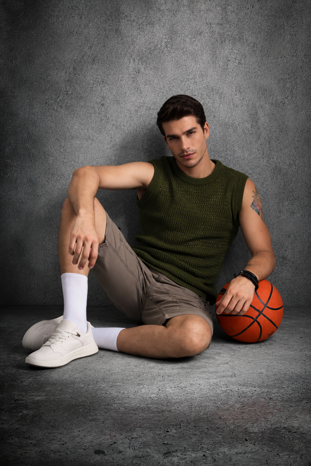 MESH KNIT TANK IN FERN GREEN