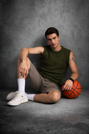 MESH KNIT TANK IN FERN GREEN