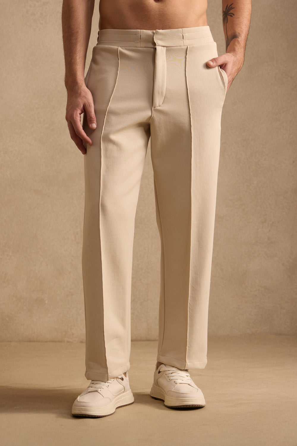 THE PIN TUCK PANTS IN SAND BEIGE