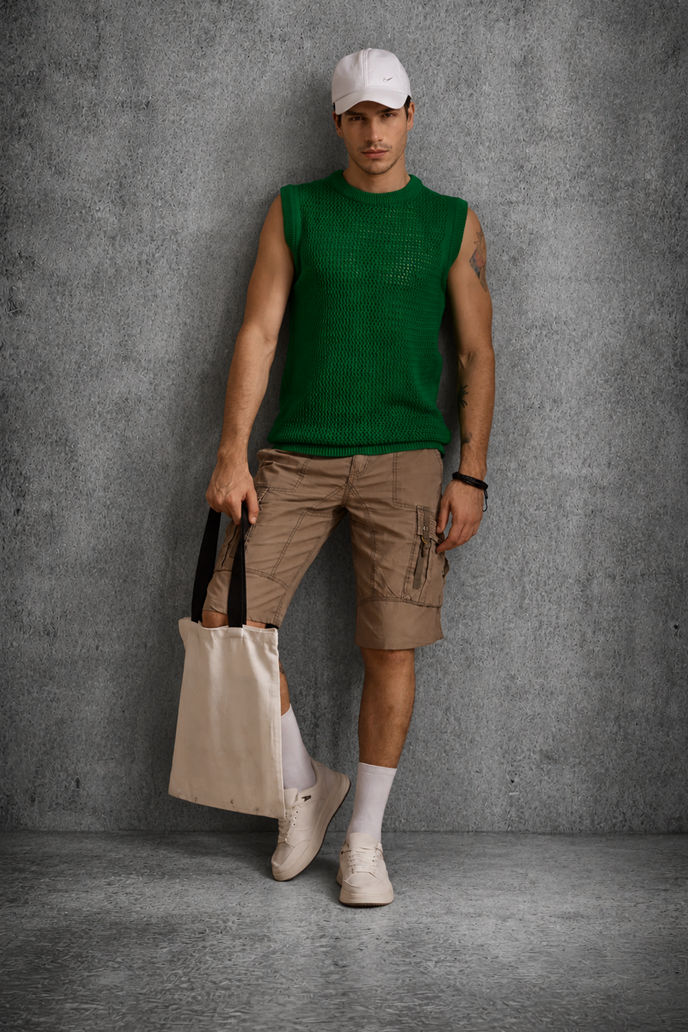 MESH KNIT TANK IN EMERALD GREEN