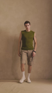 MESH KNIT TANK IN FERN GREEN