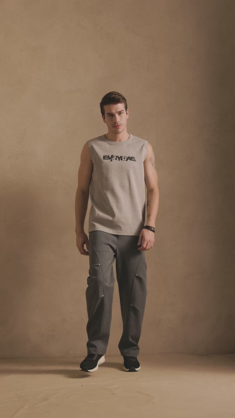 RIBBED MUSCLE TANK IN HEATHER GREY